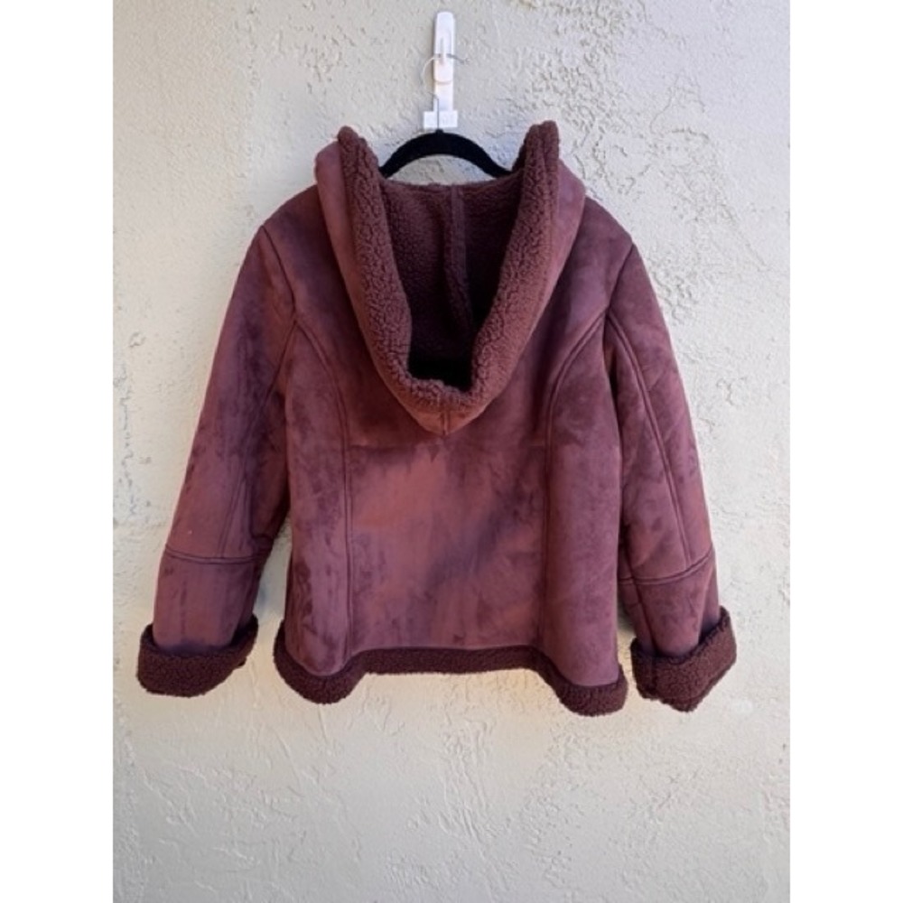 Disney Womens Brown Faux Suede Mickey Sherpa Jacket LARGE Embroidered Cozy - Picture 7 of 9